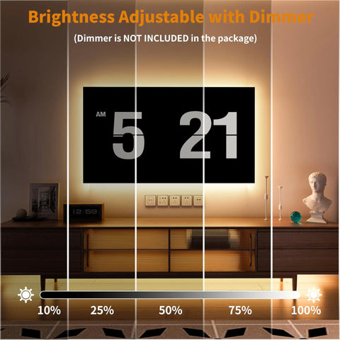 COB LED Strip Light 12V 18ft 5.5m Ultra Bright Warm White 3000K 2772 LEDs in use behind wall clock with adjustable brightness