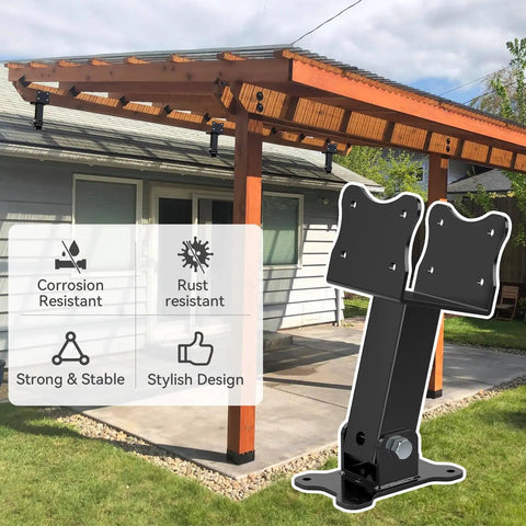 Heavy Duty Pergola Roof Riser Brackets Kit Adjustable Angle 304 Stainless Steel Weatherproof Black Powder Coat For Patio Cover Gazebo Roof Support Beefy Beam Brackets Easy Mount