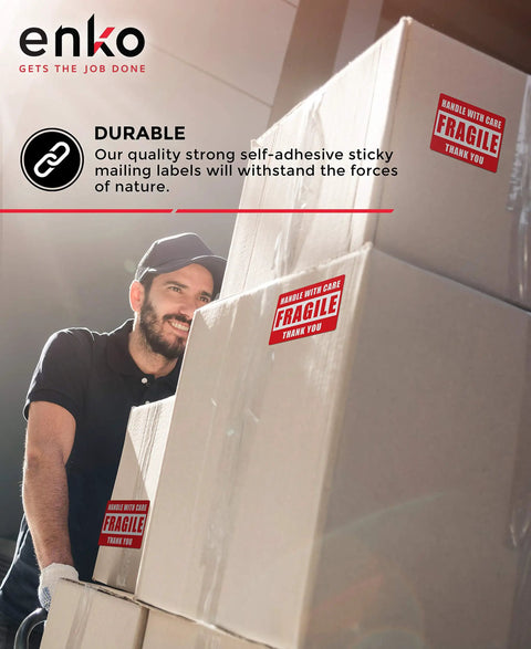 3 X 5 Inch Fragile Shipping Labels Handle With Care Permanent Adhesive, Clear Fragile Warning Labels With Thank You Message, 500 Perforated Self Adhesive Labels On One Roll For Easy Printing And Quick Packing
