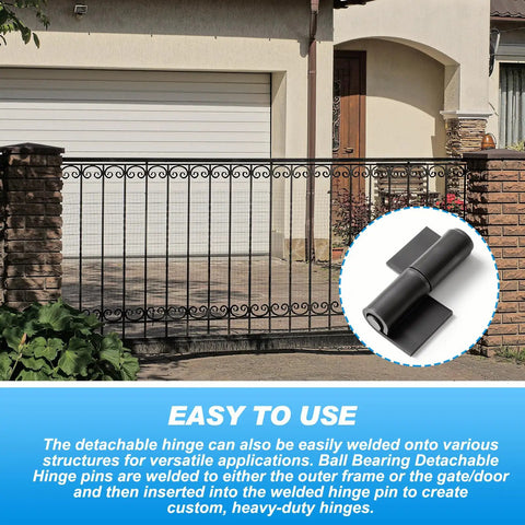 Heavy Duty Weld On Gate Hinges Barrel Style Set Of 6, 3 1/4 Inch By 1 5/8 Inch, 4 Gauge Steel, Durable Gate Hardware For Fence Gates Up To 100 Lbs, Built Tough For Long Lasting Performance And Easy Install on metal fence gate
