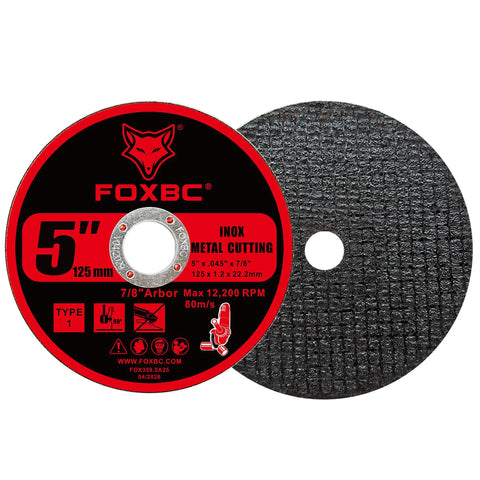 Heavy Duty 5 Inch Metal Cut Off Wheels For Angle Grinders 25 Pack Type 1 Grinding Discs with 7/8 Inch Arbor for cutting steel.