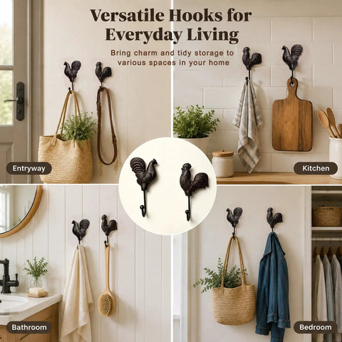 Vintage Cast Iron Rooster And Hen Wall Hooks Bring A Sick Farmhouse Vibe To Your Mudroom Kitchen Or Entryway With These Gutsy Decorative Hooks