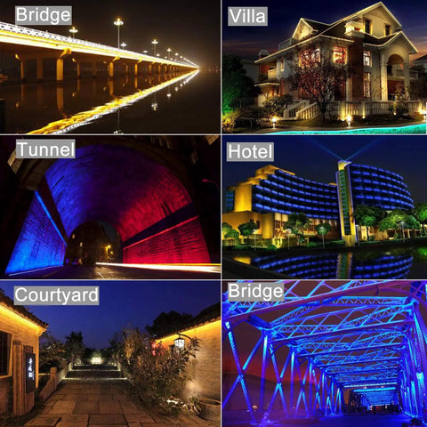 LED Wall Washer Light 18W 5000K Outdoor IP65 Waterproof Flood Light illuminating bridge, villa, tunnel, hotel, courtyard, bridge at night