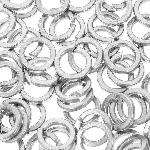 Built Tough M8 Stainless Steel Split Ring Lock Washers Kit, 100 Pieces, Spring Lock Washers For General Repairs And Industrial Fastening, Easy Install, Durable, Versatile Fastening Solution, close-up of silver split ring washers