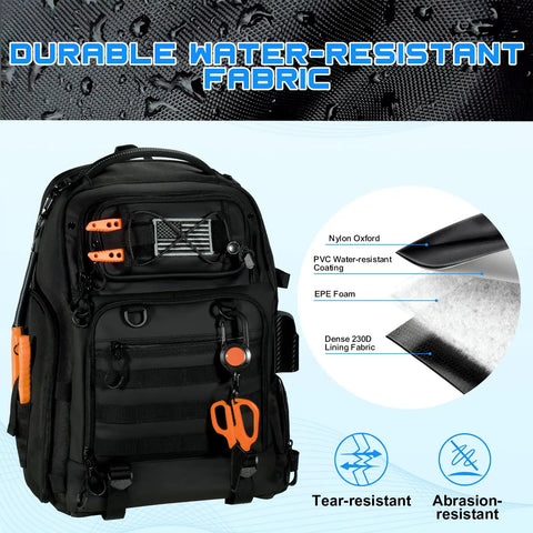 50L Fishing Tackle Backpack With Removable Lure Wraps, Four Clear View Tackle Boxes, Two Rod Holders, water-resistant fabric