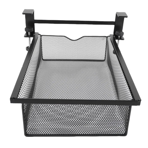 Under Desk Hidden Drawer With No Drilling Mount And Rustproof Metal Build, Slide Out Storage Organizer For Standing Desks in black mesh