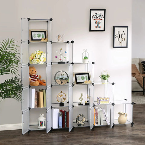 Sixteen Cube Modular Storage Organizer With Doors DIY Book Shelf Cubbies Cabinet For Living Room Bedroom And Office White