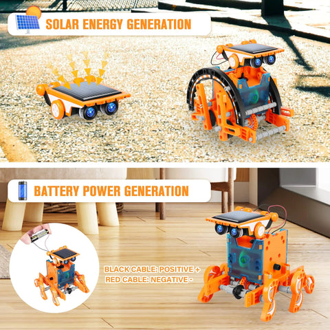 Sun Powered 13 in 1 Solar Robot Kit for Kids Ages 8 to 12, DIY STEM Building Toys and Science Experiments in solar and battery modes