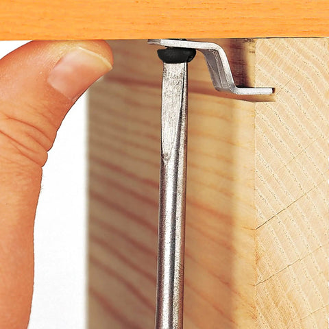 No Sweat Assembly Z Bracket Tabletop Fastener Kit With Black Screws delivers secure connection of tabletop and rail, shows installation.