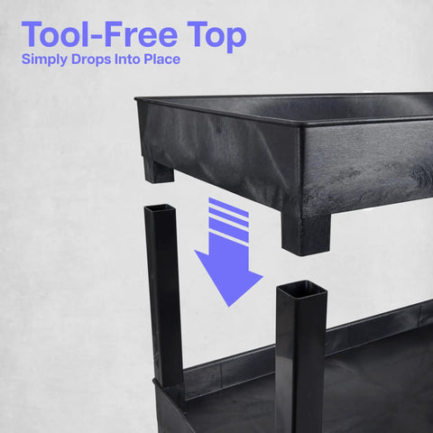 Three Tier Rolling Utility Cart With Locking Wheels Heavy Duty Cart Supports 300 Lbs Ideal For Garage Kitchen And Office Storage Durable Plastic Shelves Black 32 By 18 Inches showcasing tool-free assembly.