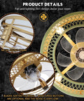 Top view of Gold Finish Caged Ceiling Fan With Light Remote Control Fandelier With Reversible Copper Motor 6 Speed Settings 18 Inch