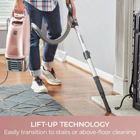 Kenmore Intuition Bagged Upright Vacuum With Hair Eliminator Brushroll in Lift-Up mode for easy above-floor cleaning.
