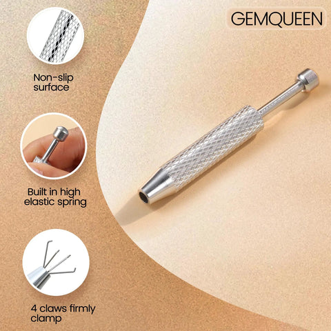 Piercing Ball Grabber Reacher Tool For Jewelry And Small Parts 4 Claw Stainless Steel Pickup with non-slip handle texture