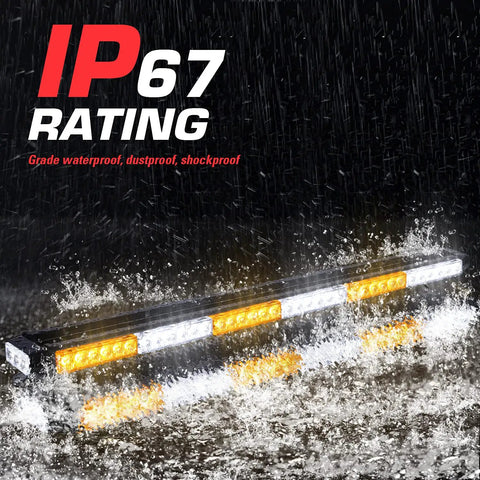 37.5 Inch 78 Led Strobe Light Bar Built Like A Tank With Slap And Go Magnetic Mount Amber And White Warning Flash Beam For Cars Trucks High Visibility Day And Night Vehicle Safety Beacon in water showcasing IP67 rating.