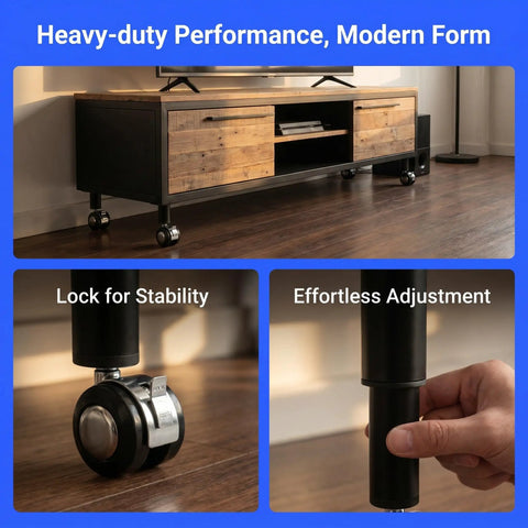 Beefy Adjustable Furniture Legs With Caster 2 Pack For Desk And Office Tables Replacement Feet showing stability and adjustment