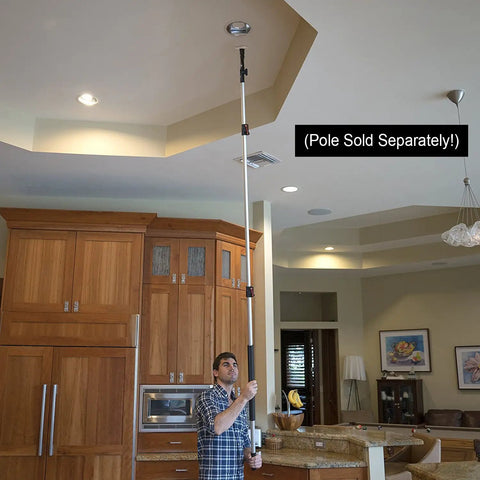 Man using Heavy Duty Light Bulb Changer Kit For LED Bulbs With Ultra Strong Suction Cups in high ceiling, pole sold separately
