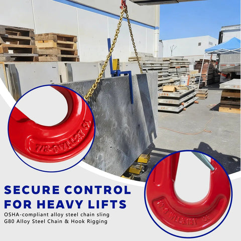 G80 Grade Two Leg Chain Sling With Grab Hooks 5 16 In By 5 Ft 4400 Lb Working Load Limit lifting concrete slab outdoors