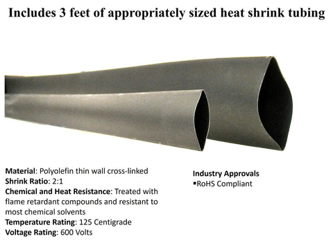Heat shrink tubing from 6 AWG Battery Welding Cable Set, 3 ft long, polyolefin, RoHS compliant, used in heavy duty installations.