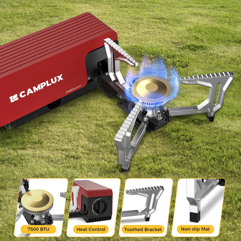 FoldGo Portable Butane Camping Stove With 7500 BTU Output Grab And Go Ready Foldable Cassette Stove With Folded Design