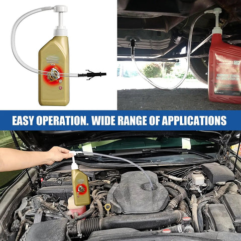 Quart Bottle Fluid Pump With 8cc Per Stroke, Transmission And Differential Fluid Transfer Pump in use with 28mm cap and adapter