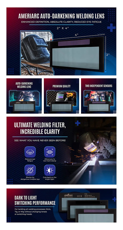Auto Darkening 2x4 Welding Lens Shade 10, high definition clarity in blue packaging, for helmets and pancake shields