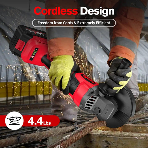 Killer Cordless Angle Grinder Powered By A Beefy Brushless Motor Cranking 12000 Rpm Paired With Four Point Five Inch Flap Discs in use cutting metal