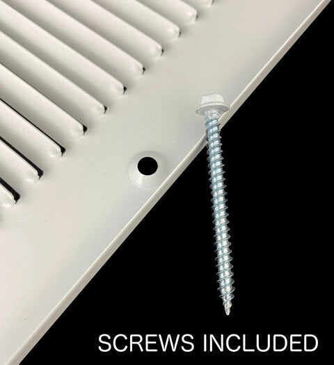 Sturdy Steel Return Air Grille For 24x6 Duct Opening White Vent Cover with screw shown for installation, sidewall or ceiling use