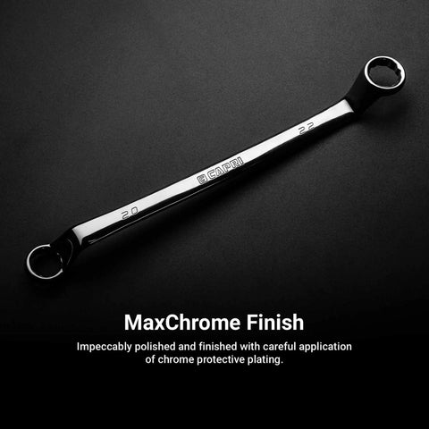 Deep Offset 75 Degree Double Box End Wrench Set 6 To 24 Mm Metric 10 Piece With Mechanic Tray displaying MaxChrome finish