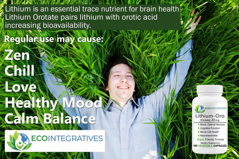 Person lying on grass near bottle of Bioavailable Lithium Orotate 20 Mg For Mood Boost And Emotional Wellness, 100 caps