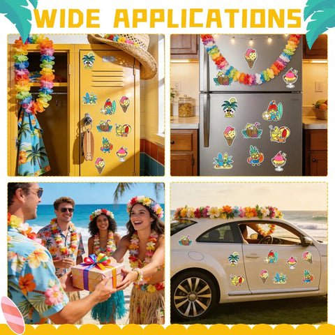 Summer Craft Fridge Magnet Kit For DIY Colorful Beach Fruit Ice Cream Magnets With 32 Cards 32 Magnets And 24 Paint Pens displayed