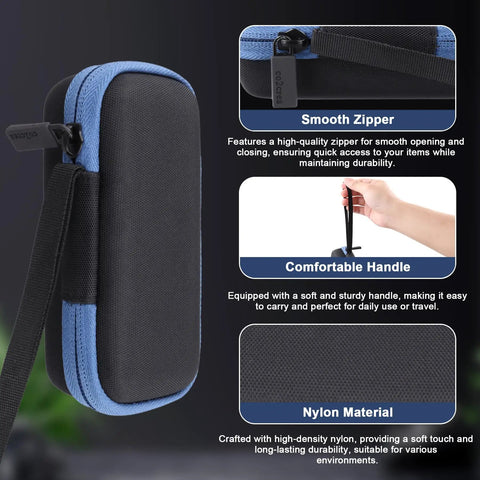Blue Hard Case For Bosch GLM100-23 And GLM165-40 Distance Measure, Protective EVA Shell Travel Box, Shockproof And Dustproof, Keeps Your Laser Distance Meter Safe And Ready To Roll. Black blue nylon case with zipper and carry strap