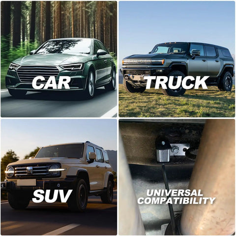 Four Pack Universal Exhaust Hanger Kit With Three Eighths Inch Rods And Ten Inch Long Heavy Duty Weld On Hangers Zinc Coated Mild Steel Fits Most OEM And Aftermarket Exhaust Systems Adjustable Length By Trimming shown for cars, trucks, and SUVs