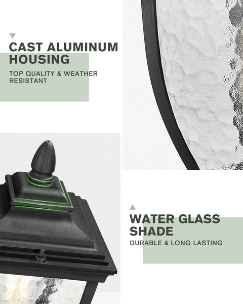 Outdoor Post Lights Dusk To Dawn Exterior Lamp Post Light Fixture With Pier Mount Base Black Cast Aluminum Water Glass Lantern Style close-up
