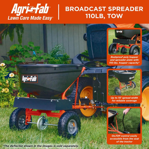 Tow Behind 110 Lb Lawn And Garden Broadcast Spreader For Seed Fertilizer Salt Ice Melt With Easy Flow Control From Riding Mower