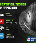 Dax Carbon Fiber Full Brim Hard Hat with Reinforced Shell ANSI Type 1 Class C certified fire resistance black safety gear