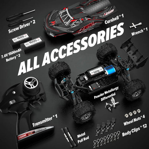 Fast 1 To 10 Scale RC Car For Adults And Kids 8 To 12, 4x4 Electric Remote Control Monster Truck with accessories display