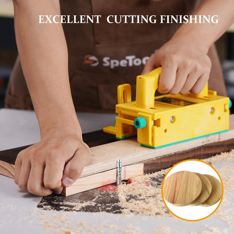 Woodworker using upcut spiral flush trim router bit set for precise clean edge trimming with cutting guide