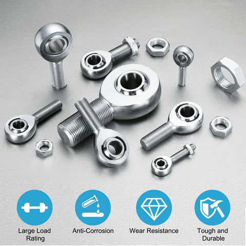 XM6 And XML6 Heavy Duty Durable Joint Rod Ends Kit 3/8 Inch Bore 3/8-24 UNF left and right hand male threads, chrome rod end bearings