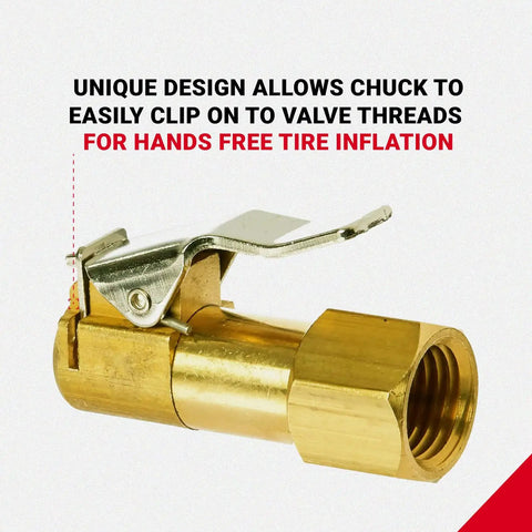 Euro Style 1/4 Inch FNPT Air Chuck With Easy-On Clip, Closed Sealing Type For Hands-Free Tire Inflation No Gauge Durable Valve Connector