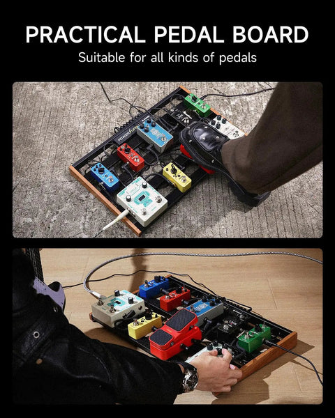 Guitar Pedalboard With Built In Power Supply, Rugged Aluminum Alloy Effects Board for pros on stage, showing pedal setup