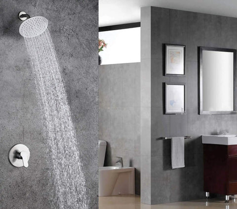 Easy Install Brushed Nickel Shower Faucet Set With Single Handle Rough In Valve Solid Brass Construction Shower Arm And Showerhead