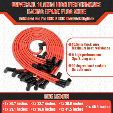 10.5mm High Performance Spark Plug Wire Set For HEI Chevy Big Block SBC BBC Electronic Ignition Nine Piece Wire Kit With Coil Lead