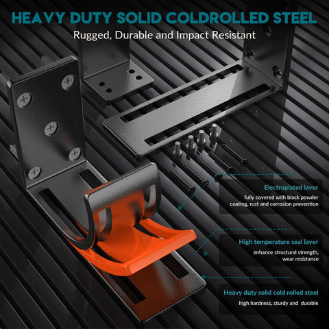Heavy Duty Adjustable Door Barricade Brackets Forged From Solid Steel showing durable black brackets and mounting screws.