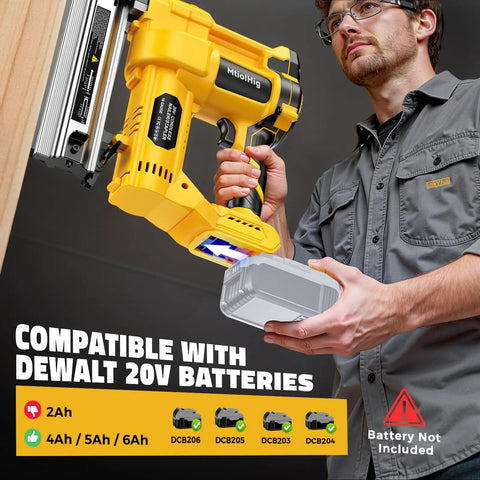Workhorse Cordless Brad Nailer 18 Gauge 2 Inch Drive 2 In 1 Electric Staple Gun Compatible With DeWalt 20V Max Battery shown in use