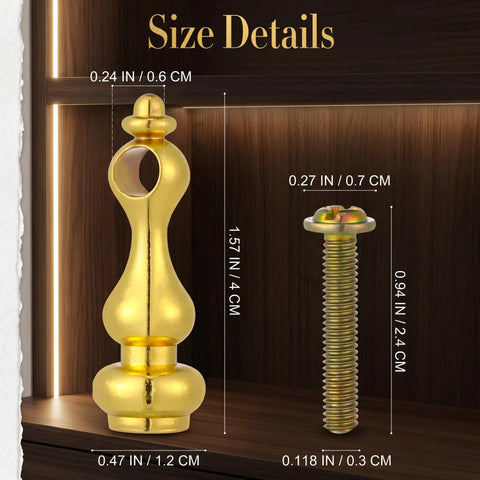16 Piece Brass Railing Spindle Kit With Screws, Dead Easy Install Decorative Shelf Brackets, Dope Gold Finish Furniture Connectors size details.