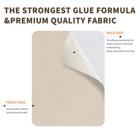 Back and front view of beige microfiber material from Six Pack Beige Microfiber Sofa Repair Patches Self Adhesive Fabric Mender.