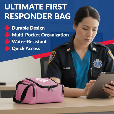 Compact Empty First Responder Gear Bag For EMS And EMTs Pink 10.5 By 5 By 8 Inches Large Main Compartment With Divider