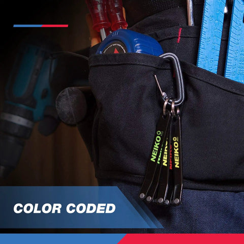 Ultra Low Profile Offset Screwdriver Set, 5 Piece S2 Steel With Phillips Pozidriv And Slotted Bits hanging on tool belt