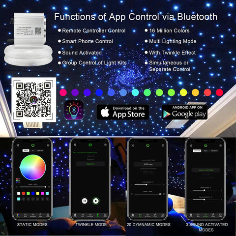 App control interface for Dual Head RGBW Fiber Optic Light Kit For Home with Twinkle and Music Modes, star ceiling display.