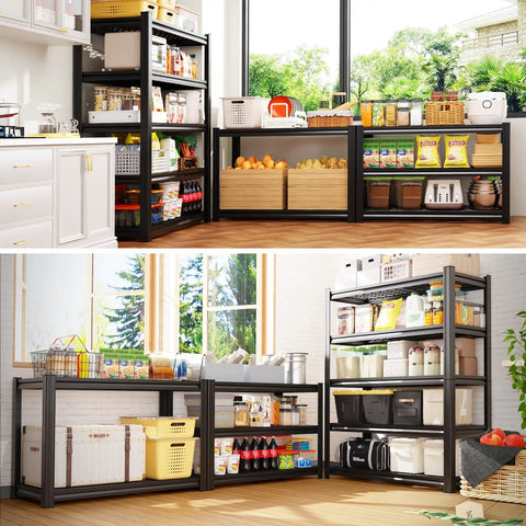 Beefy 5 Tier Garage Shelving Unit With Tool Free Adjustable Metal Shelves Holds 600 Lbs Per Tier for storage in a bright kitchen